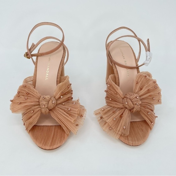 NWOB Loeffler Randall Camellia Pleated Bow Heels in Beauty Blush Rhinestones 5.5 - Picture 3 of 9